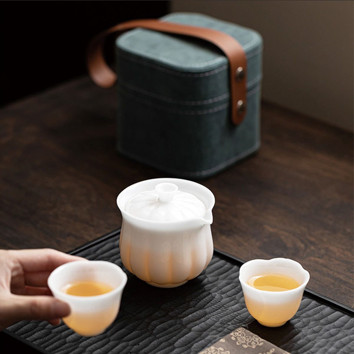 冰種玉瓷一壺二杯快客杯旅行茶具組
