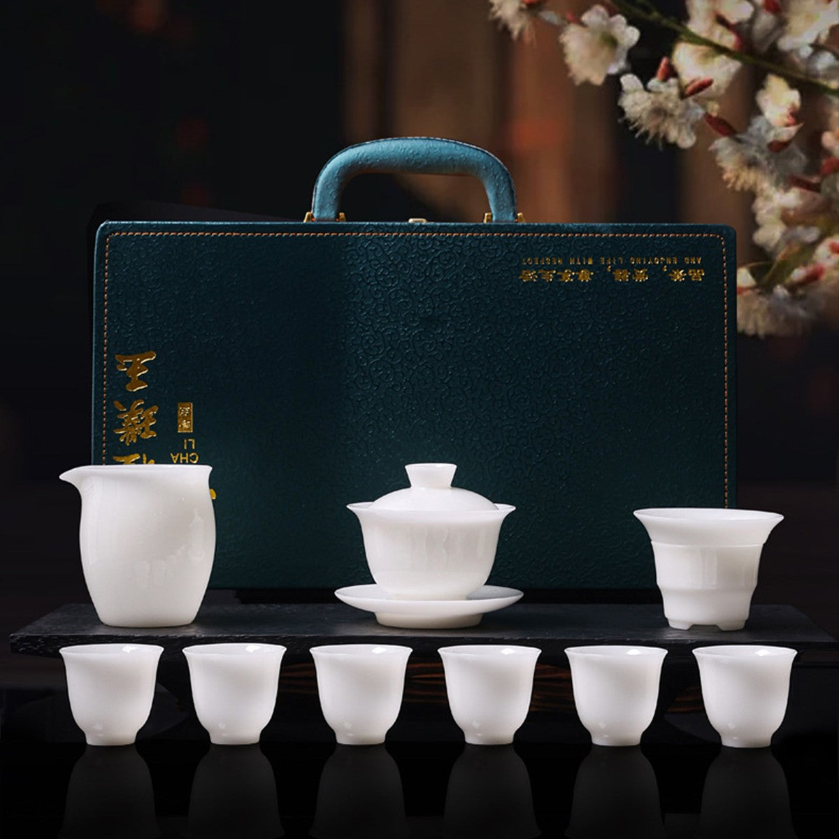冰種玉瓷蓋碗茶海茶濾茶杯茶套裝禮盒組