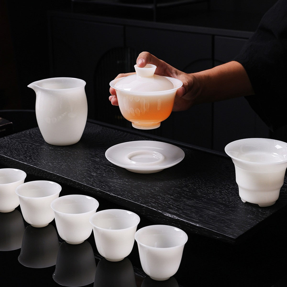 冰種玉瓷蓋碗茶海茶濾茶杯茶套裝禮盒組