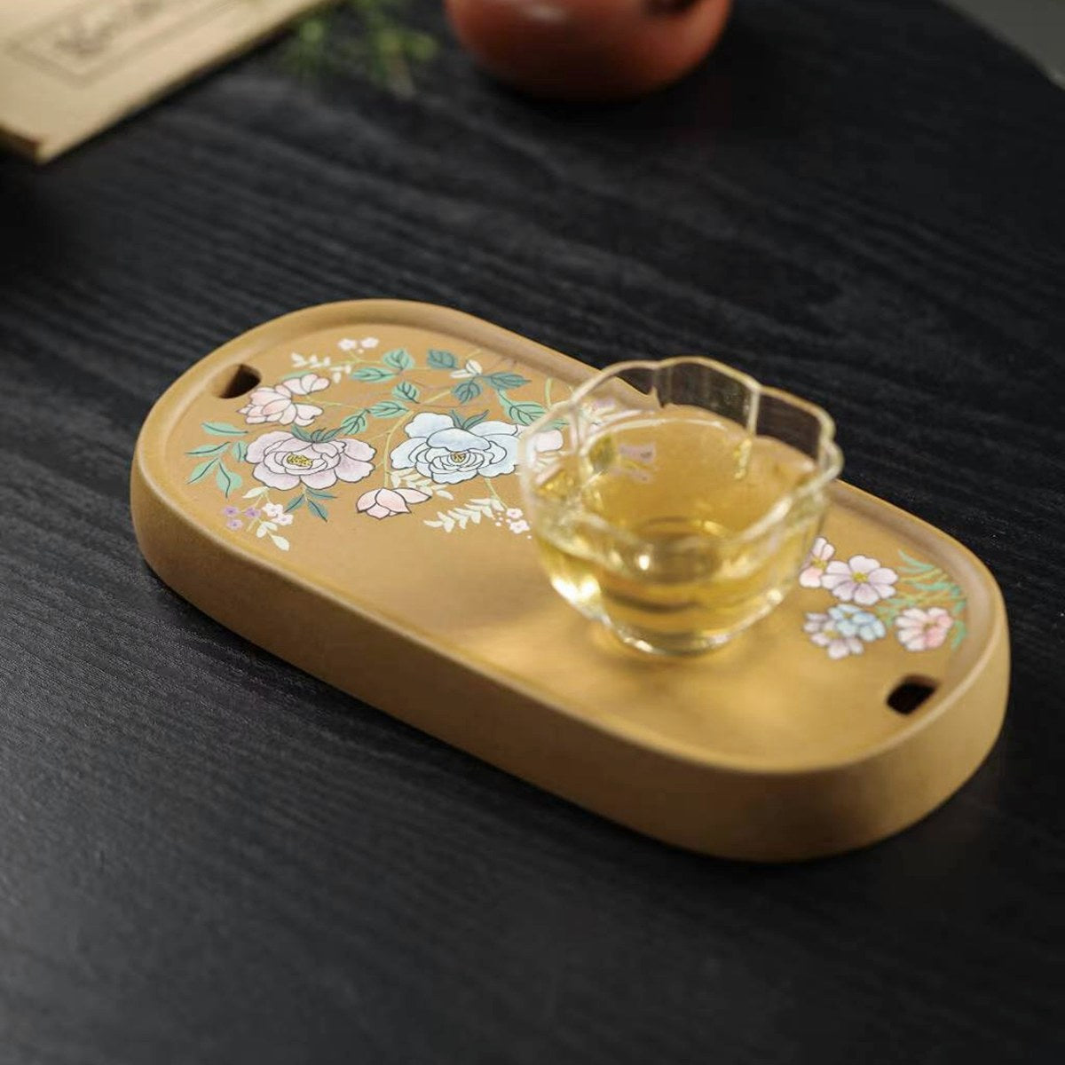 紫砂壺承乾泡盤段泥泥繪花卉茶盤