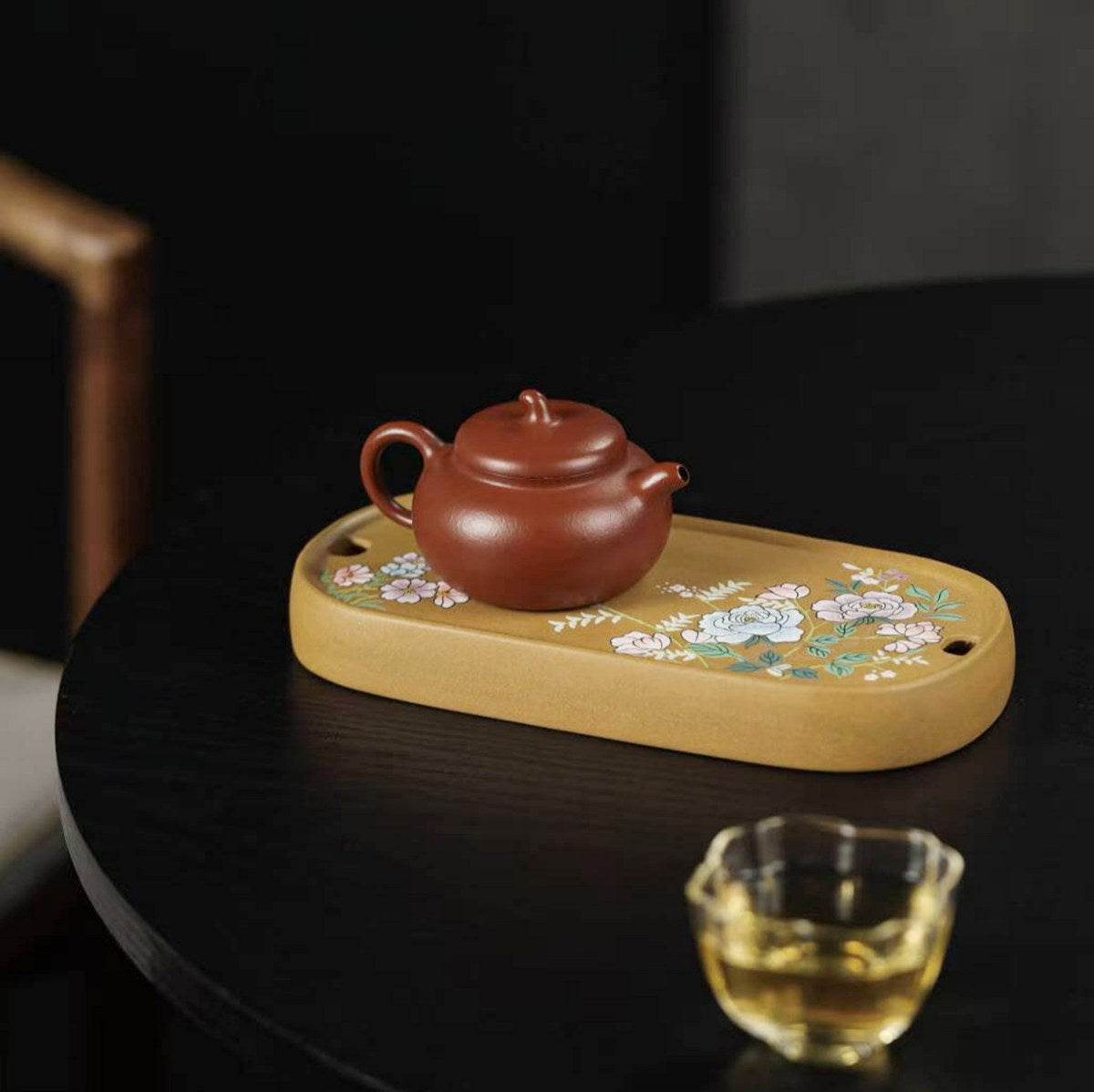 紫砂壺承乾泡盤段泥泥繪花卉茶盤