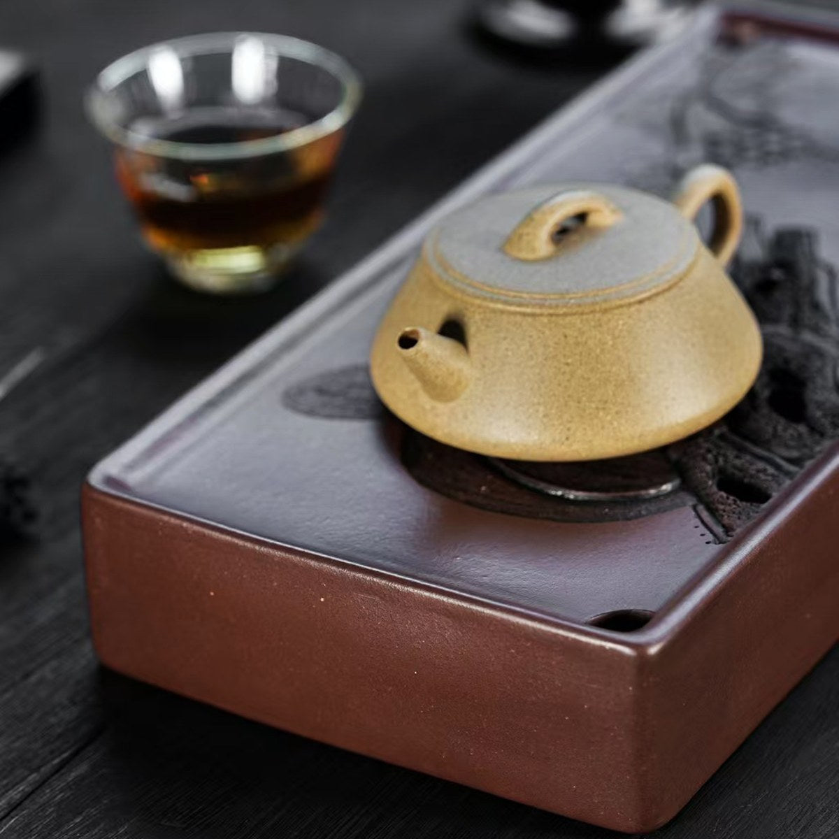 紫砂壺承茶盤紫泥松鼠葡萄茶盤