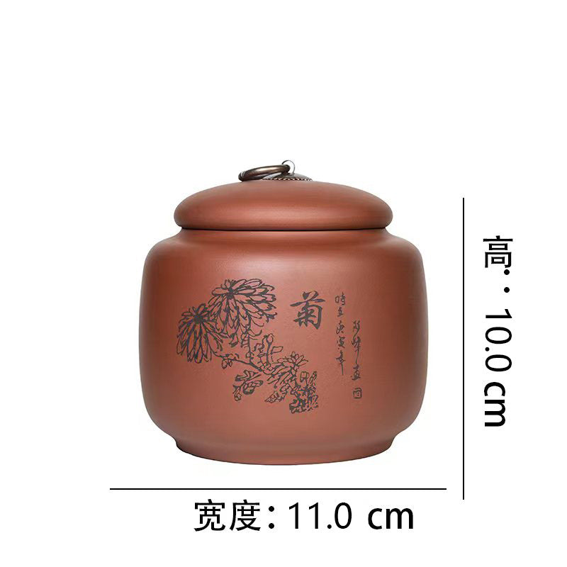 梅蘭竹菊茶入れ 4個セット 中国美術 美品 茶筒 茶器 紫砂 茶道具 中棗 菊桐蒔絵 茶道具 茶筒 & 茶入 - Sazen Tea
