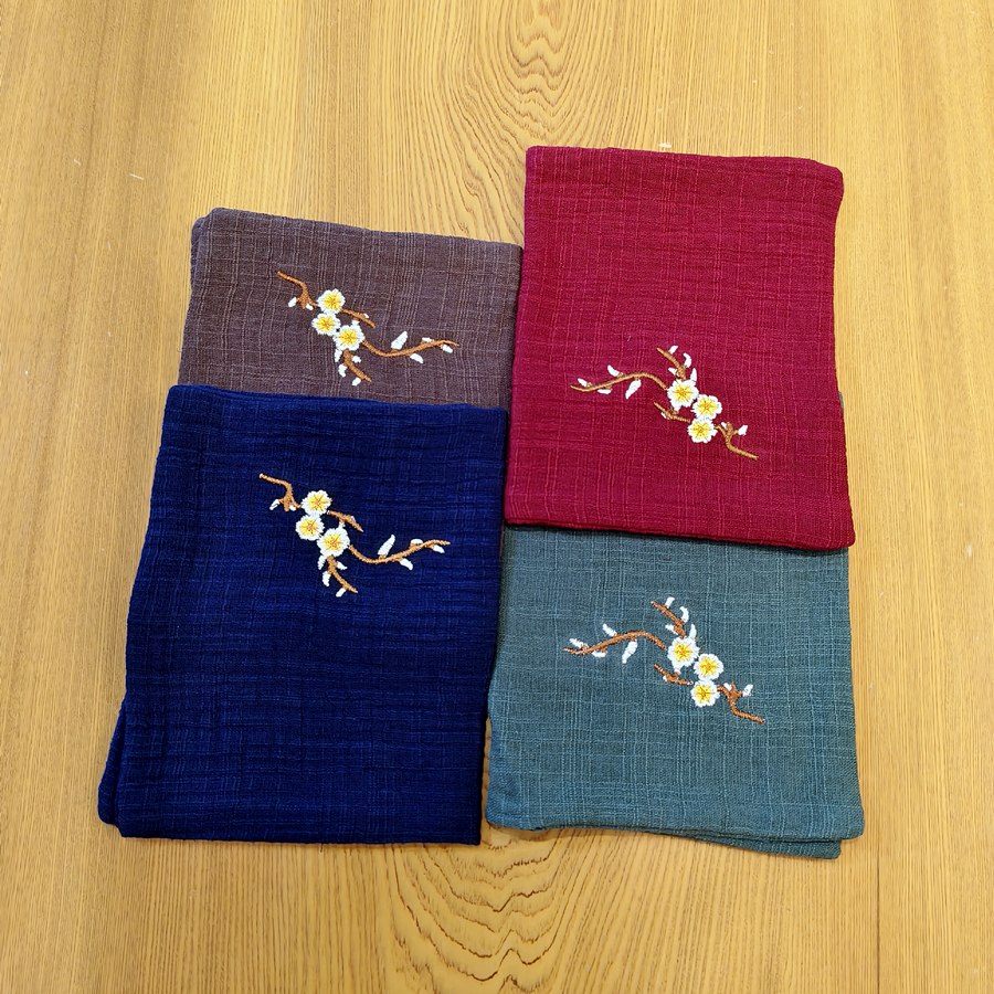 棉麻梅花刺繡茶巾