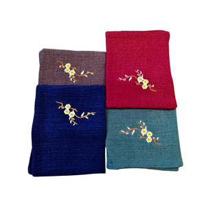 棉麻梅花刺繡茶巾