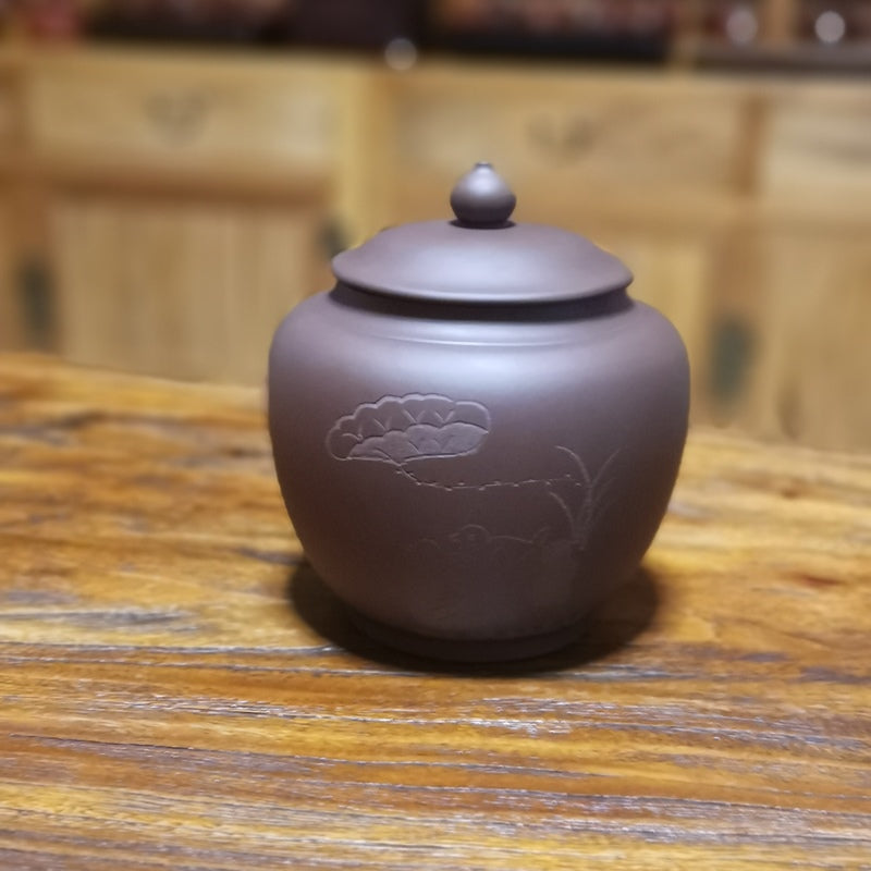 紫砂茶葉罐甕型荷花罐2斤