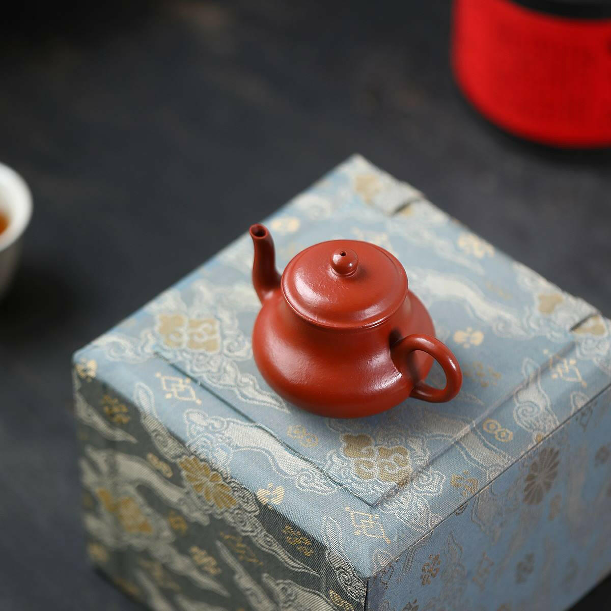 迷你小紫砂壺小品朱泥壺皺皮朱泥漢君壺容量80cc功夫茶具搭配孟臣