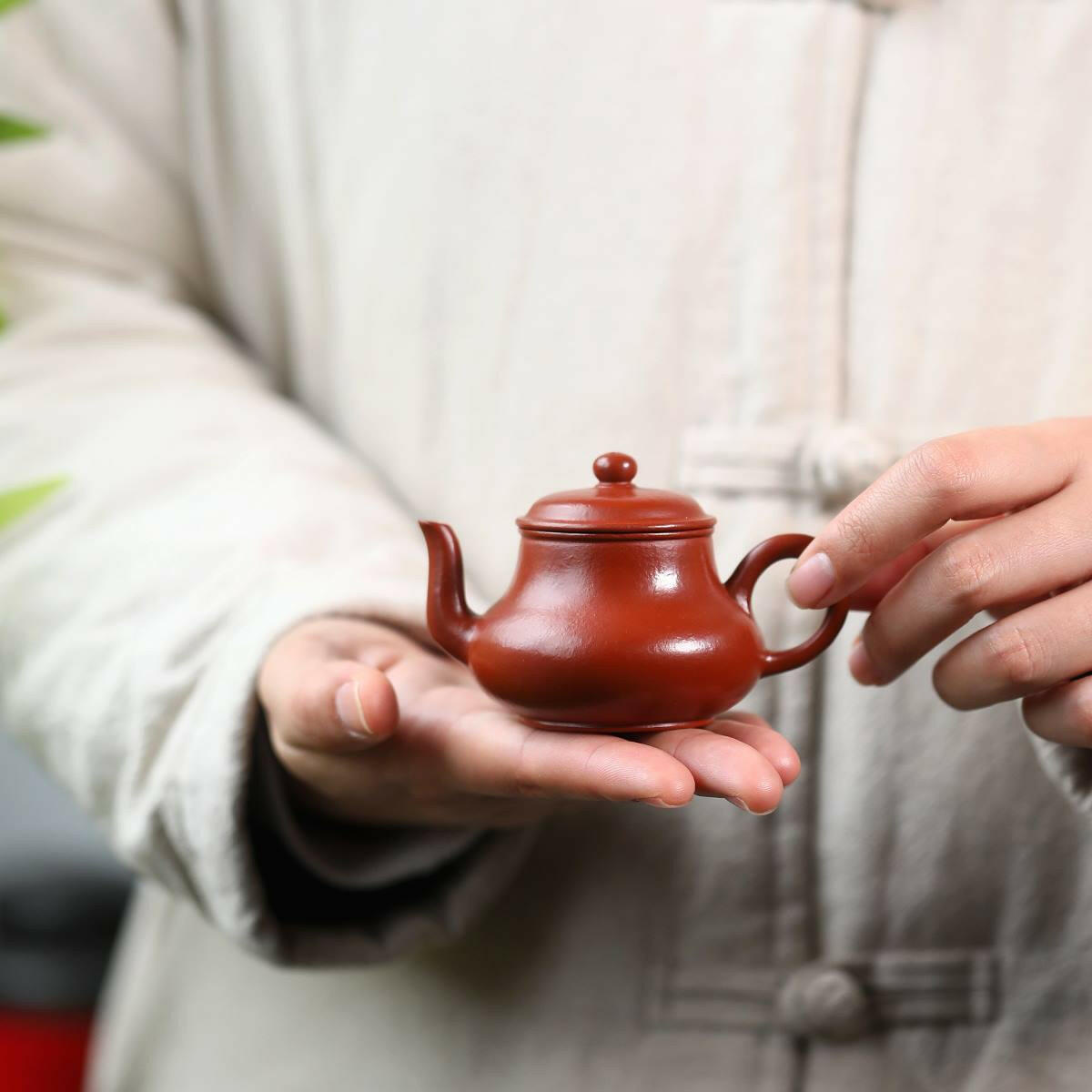 迷你小紫砂壺小品朱泥壺皺皮朱泥漢君壺容量80cc功夫茶具搭配孟臣