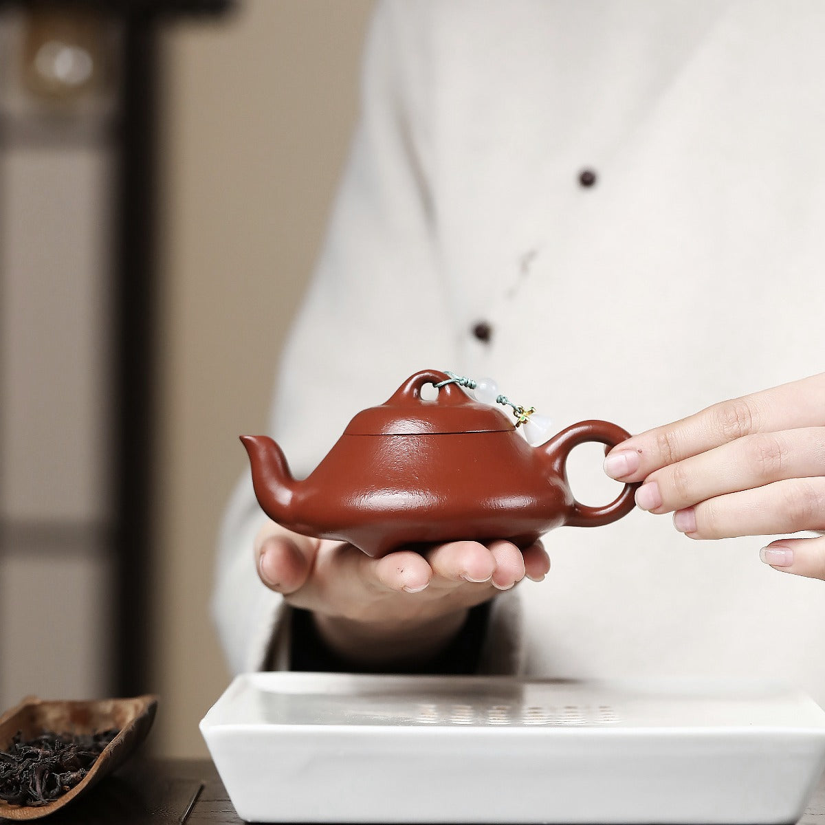 宜興紫砂壺小煤窯朱泥漢棠石瓢壺 120CC