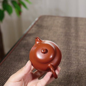 宜興小品紫砂壺小媒窯朱泥文旦壺100CC手持照正面