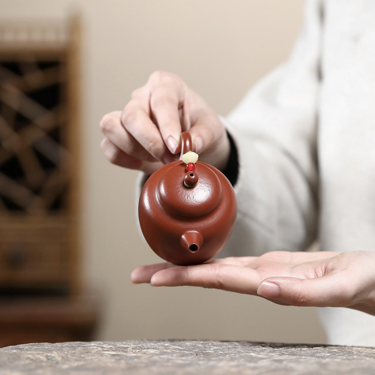 宜興紫砂壺朱泥小品慕古壺100CC