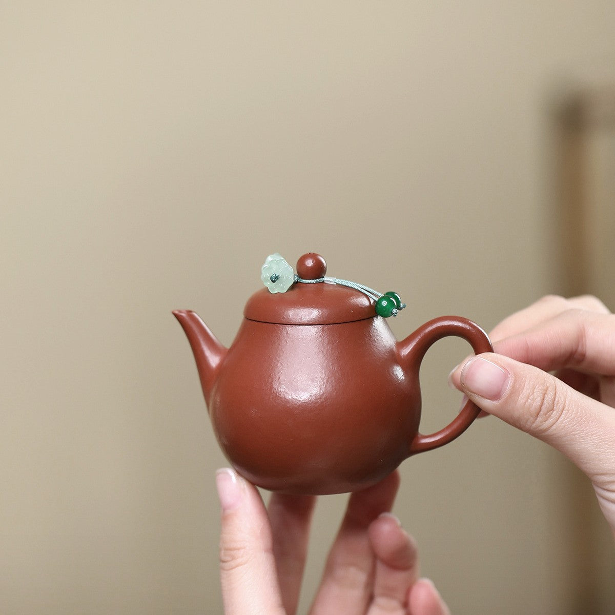 宜興朱泥小品紫砂壺芭樂水平壺100CC