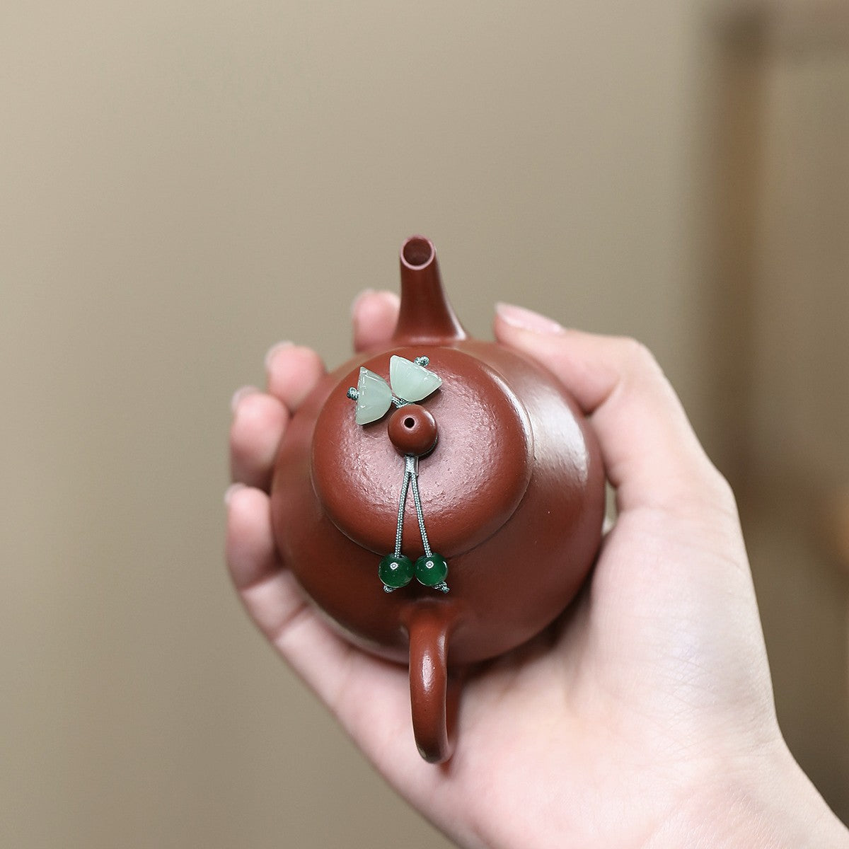 宜興朱泥小品紫砂壺芭樂水平壺100CC