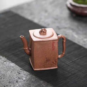 宜興紫砂壺降坡泥四方竹節壺130cc