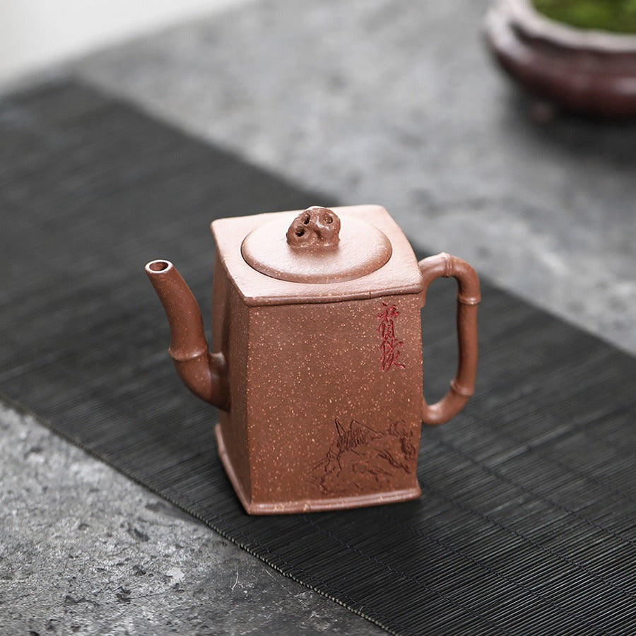 宜興紫砂壺降坡泥四方竹節壺130cc