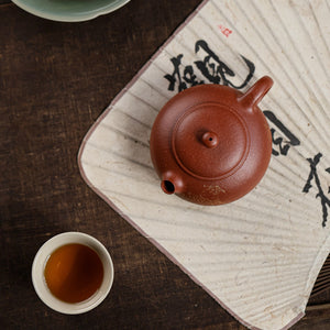 宜興紫砂壺紅降坡泥扁西施壺120CC手工科繪描金工藝魚躍龍門精緻薄胎
