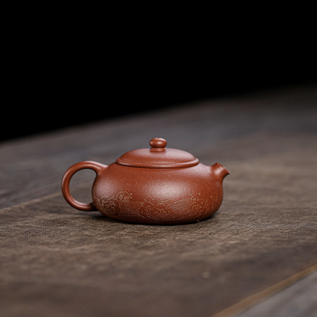 宜興紫砂壺紅降坡泥扁西施壺120CC手工科繪描金工藝