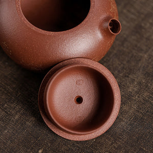 宜興紫砂壺紅降坡泥扁西施壺120CC手工科繪描金工藝