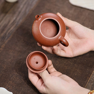 宜興紫砂壺紅降坡泥扁西施壺120CC手工科繪描金工藝