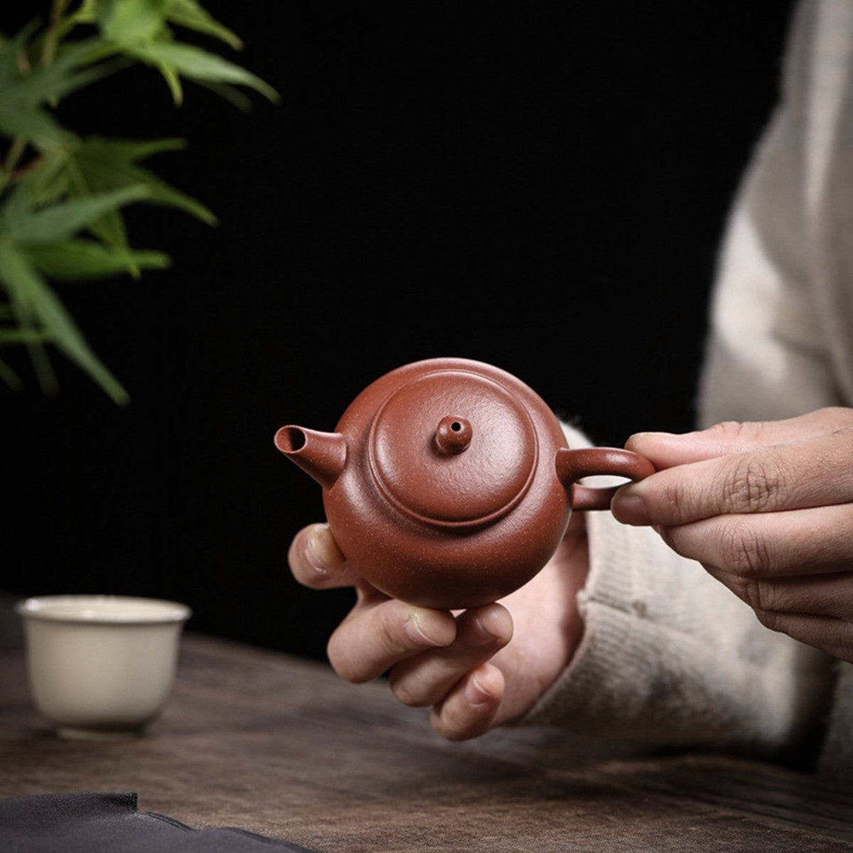 宜興紫砂壺紅降坡泥匏尊水平壺110CC