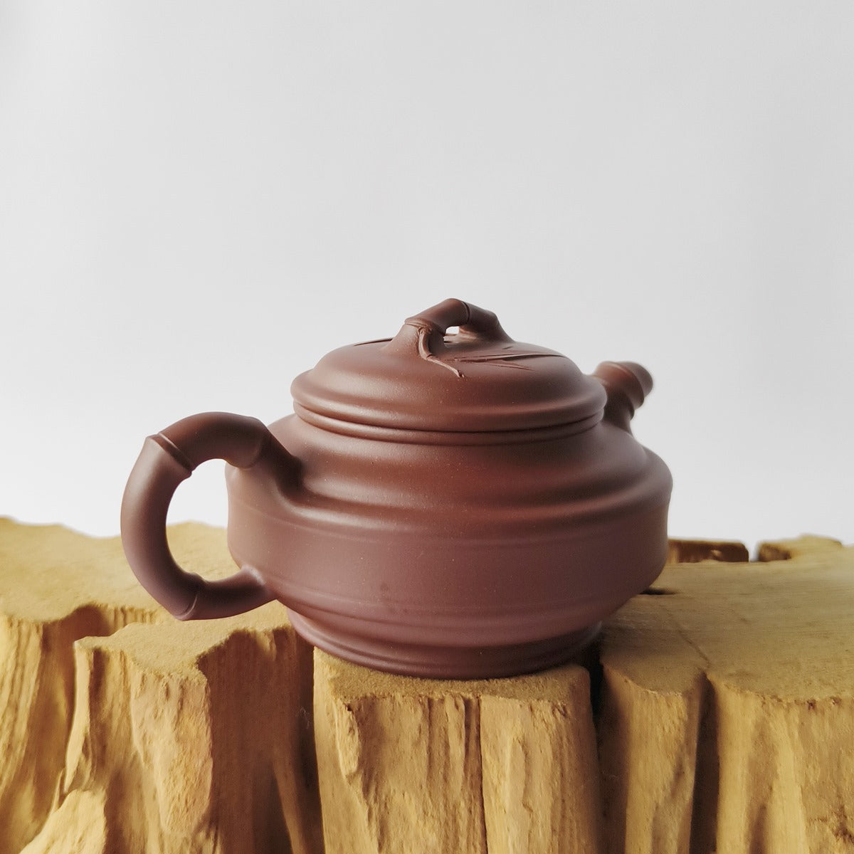 宜興紫砂壺紫泥竹節茶壺原礦泥料造型猶如清風雅竹160cc容量– 嵐雲茶業