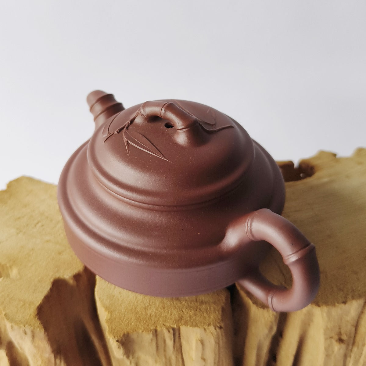 宜興紫砂壺紫泥竹節茶壺原礦泥料造型猶如清風雅竹160cc容量– 嵐雲茶業