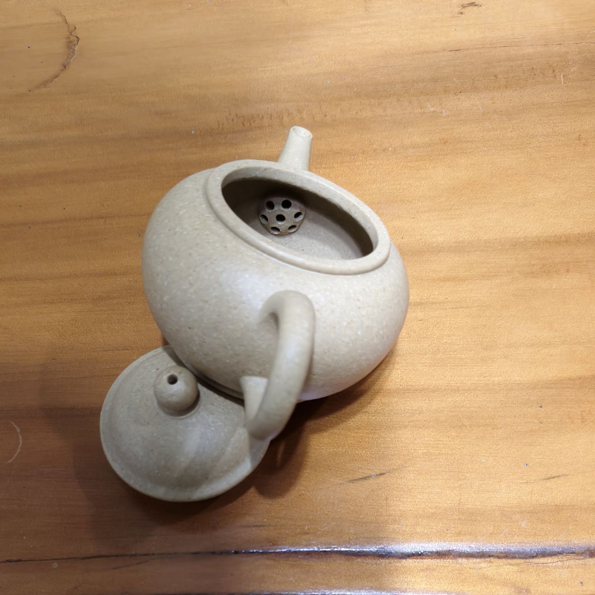 宜興全手工紫砂壺梨皮綠泥水平壺110cc內推球孔出水