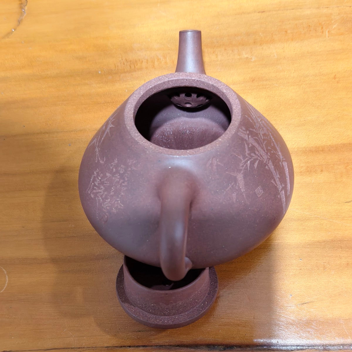 宜興紫砂壺｜原礦紫泥子冶石瓢壺手工刻繪竹子全手工製作220CC – 嵐雲茶業