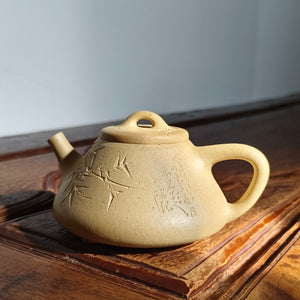 全手工本山綠泥子冶石瓢壺220cc手刻竹子