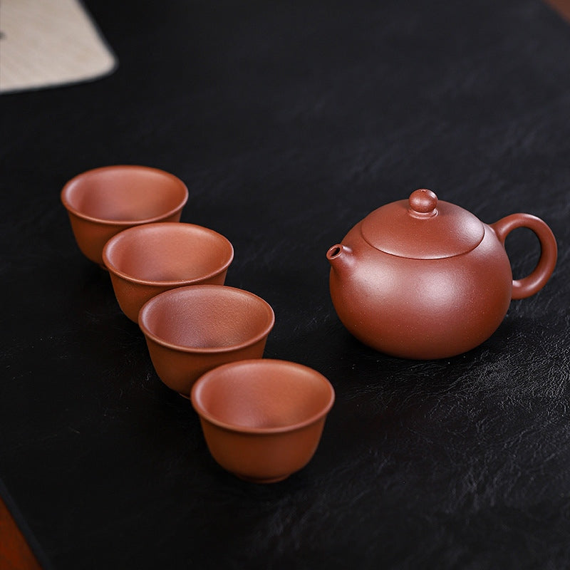 宜興紫砂壺紫泥西施一壺四杯茶具禮盒套裝組