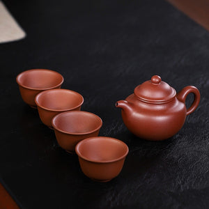 宜興紫砂壺套組茶具紫泥蓮子一壺四杯禮盒