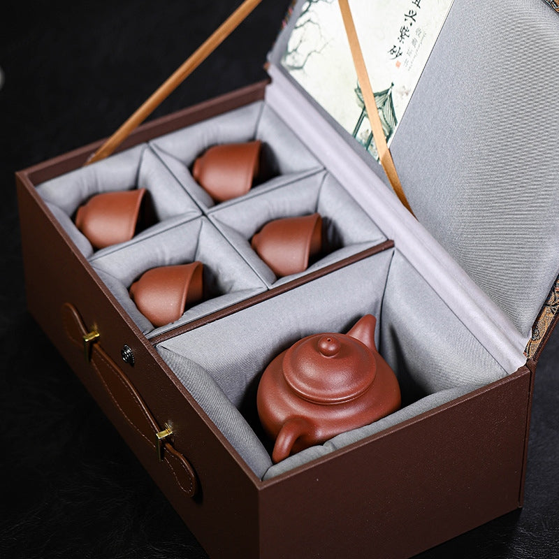 宜興紫砂壺套組茶具紫泥蓮子一壺四杯禮盒