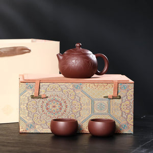 宜興紫砂壺紫泥西施一壺2杯茶具禮盒套裝組