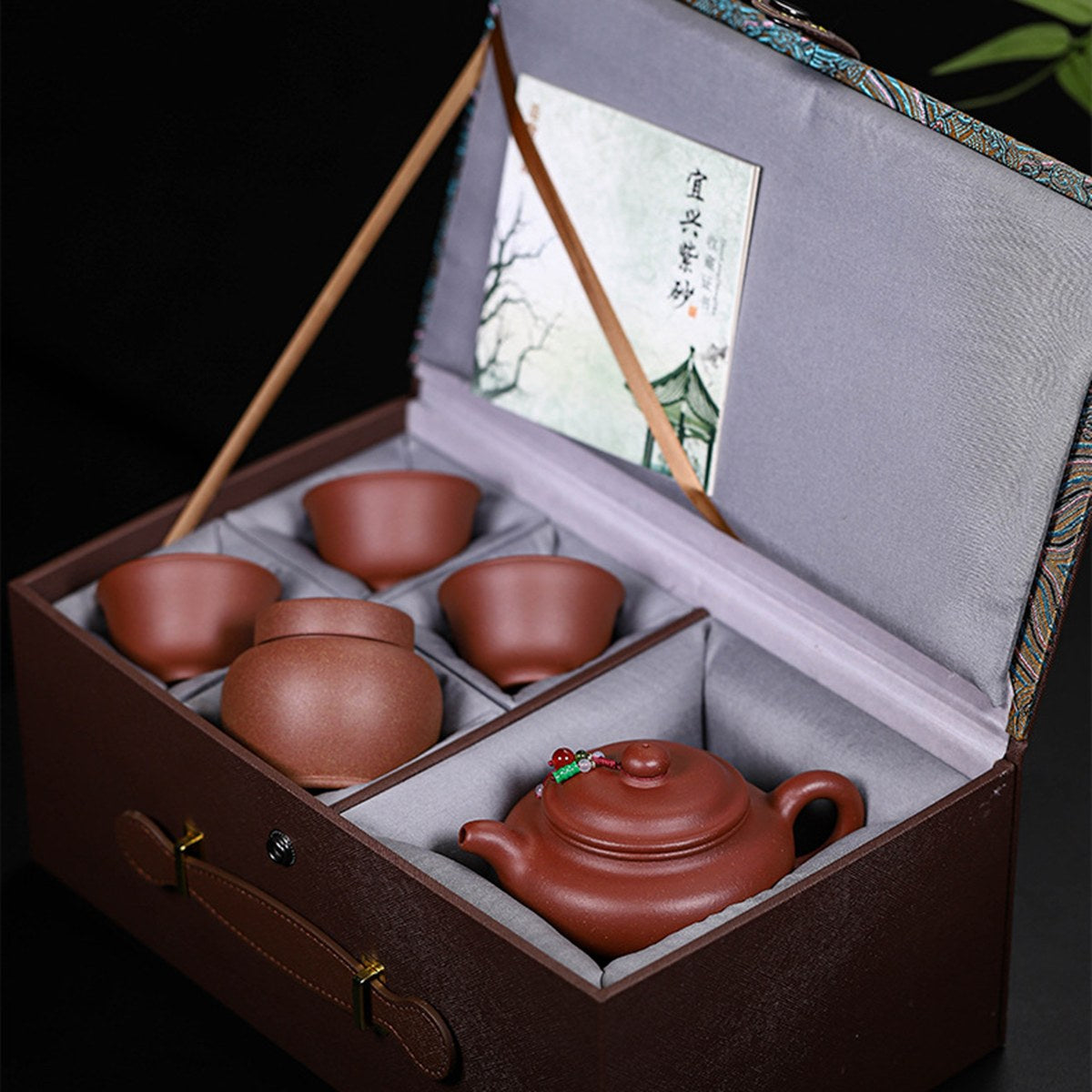 紫泥仿古一壺3杯茶葉罐茶具禮盒套裝組