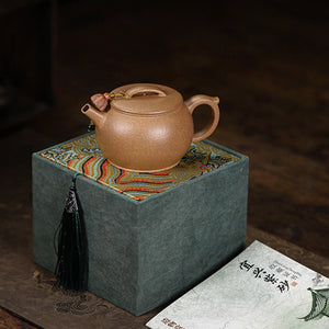 宜興紫砂壺黃金段泥明式巨輪珠壺140CC