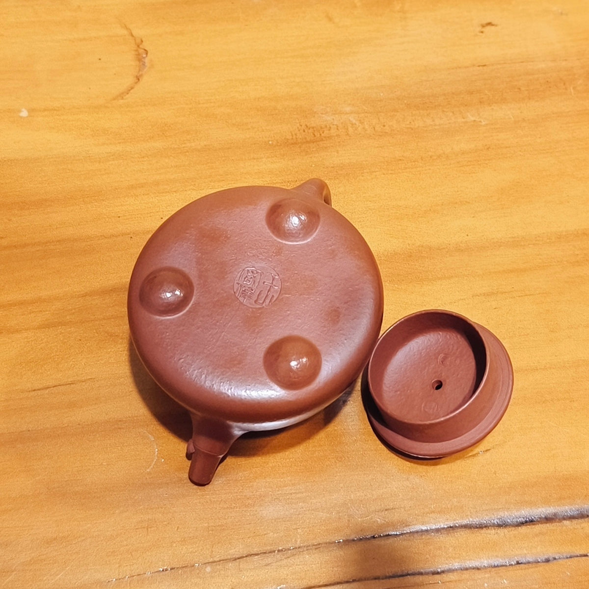 宜興紫砂壺朱泥竹葉高石瓢壺150CC 三足乳丁底部