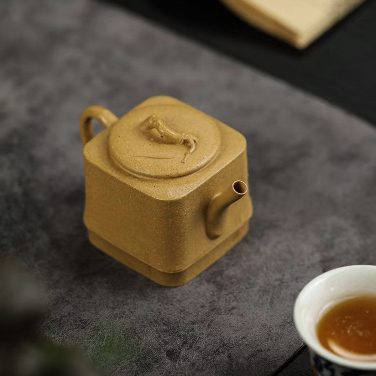 宜興紫砂壺段泥四方竹韻壺120cc 