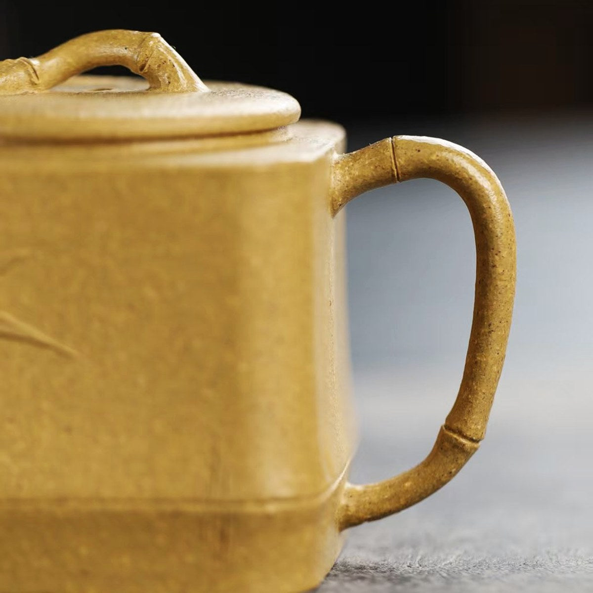 宜興紫砂壺段泥四方竹韻壺120cc 竹節把手