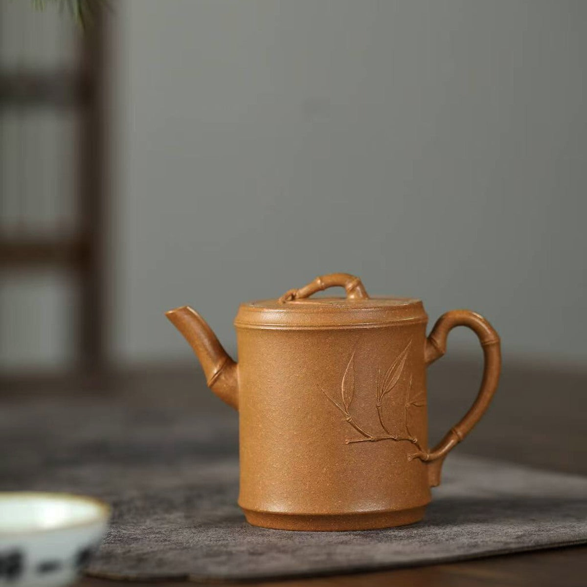 紫砂壺宜興黃降坡泥竹節竹韻壺150c