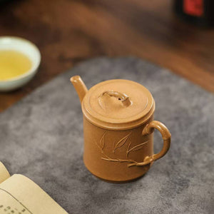 紫砂壺宜興黃降坡泥竹節竹韻壺150c