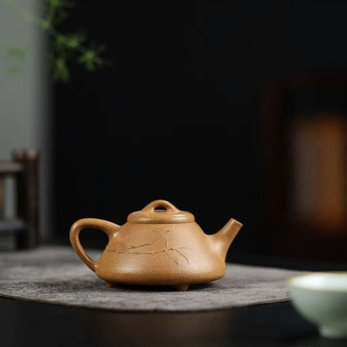 紫砂壺宜興降坡泥貼花竹子冶石瓢壺120cc