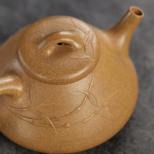 紫砂壺宜興降坡泥貼花竹子冶石瓢壺120cc