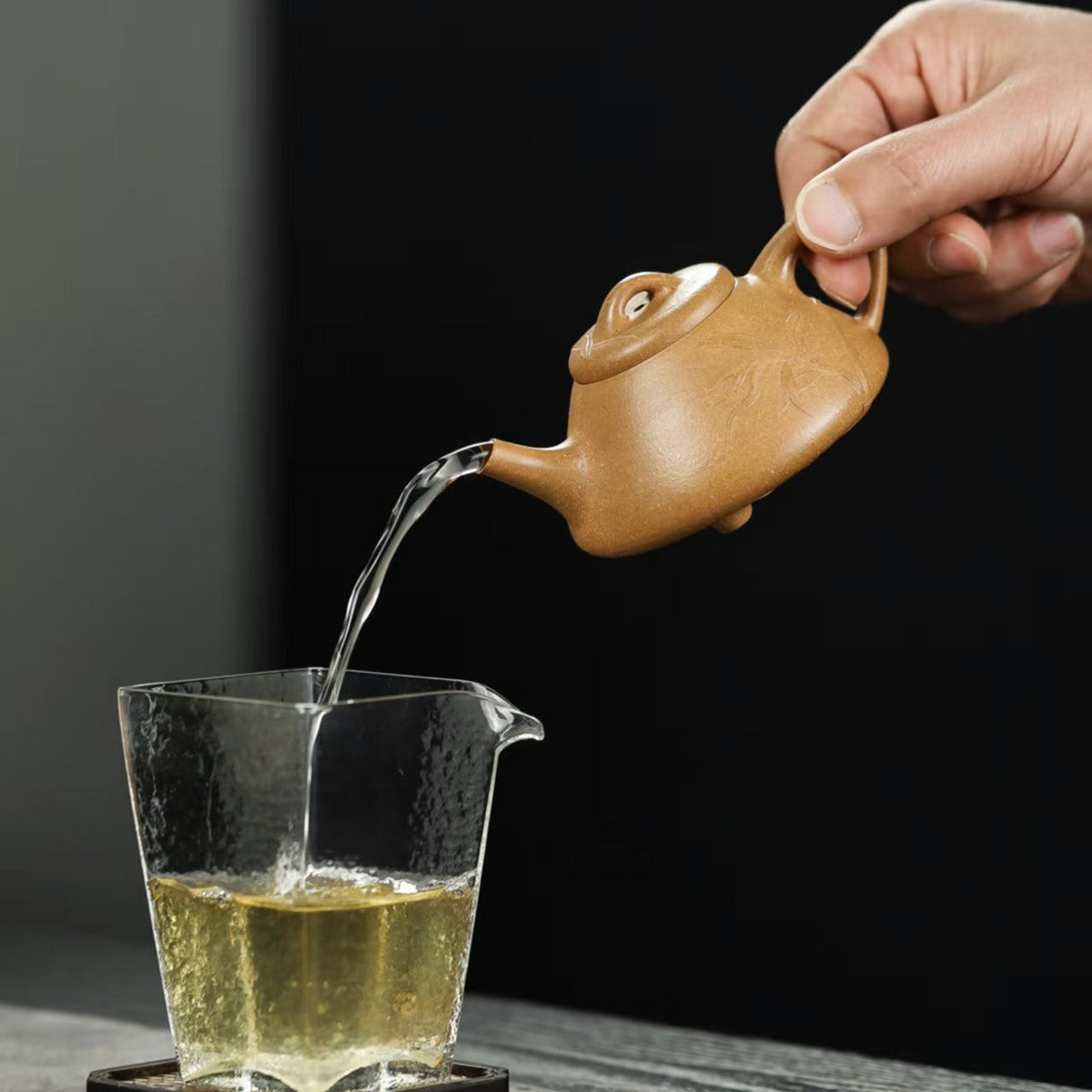 紫砂壺宜興降坡泥貼花竹子冶石瓢壺120cc