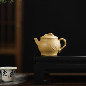 宜興紫砂壺段泥小品竹韻壺100cc貼花工藝仿生壺美品