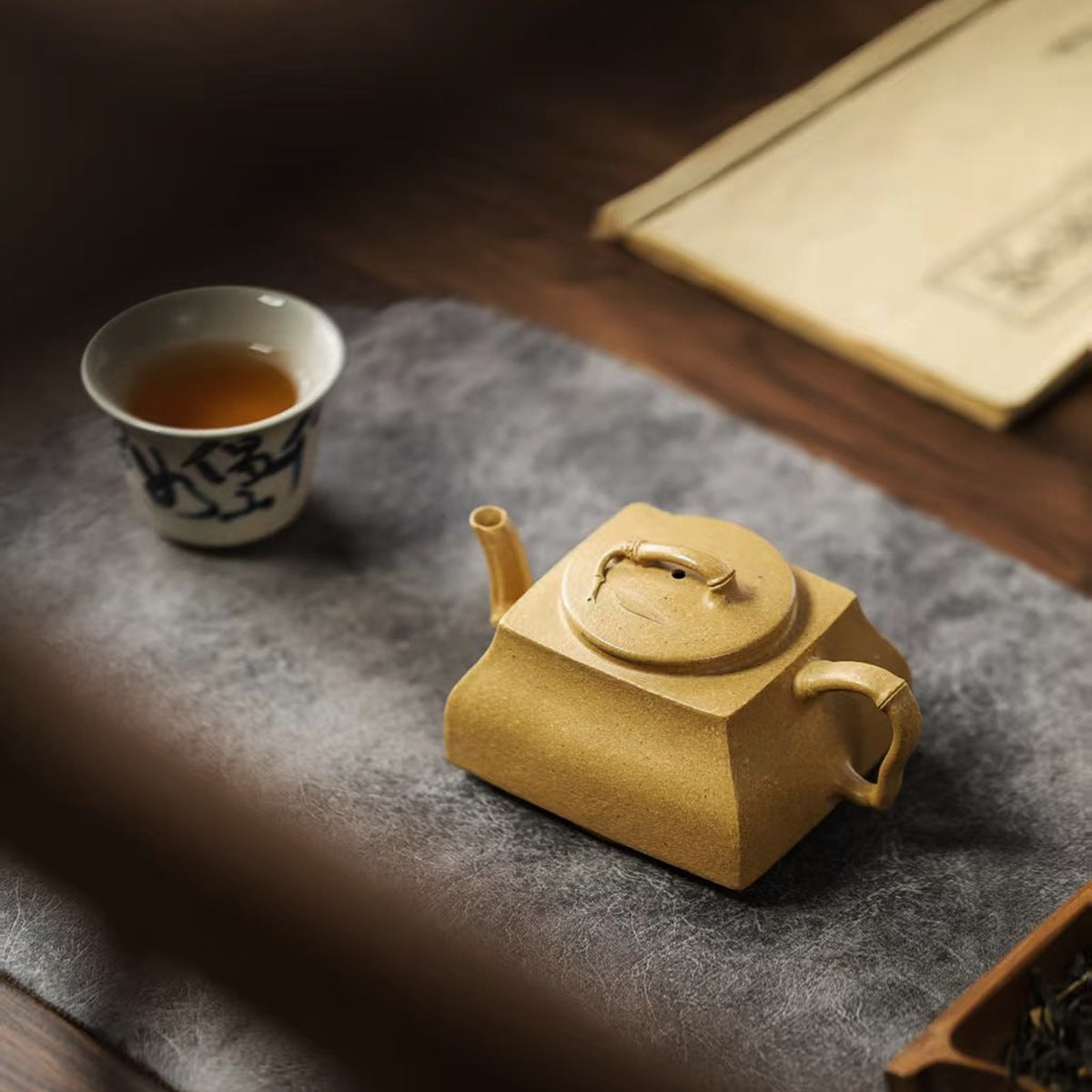 宜興段泥紫砂壺小品四方竹段壺100cc