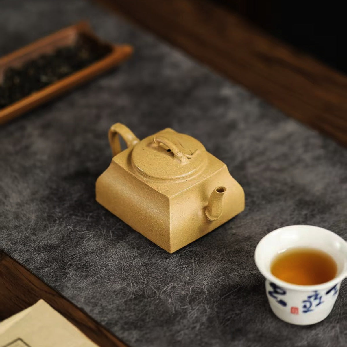 宜興紫砂壺段泥小品四方竹段壺100cc