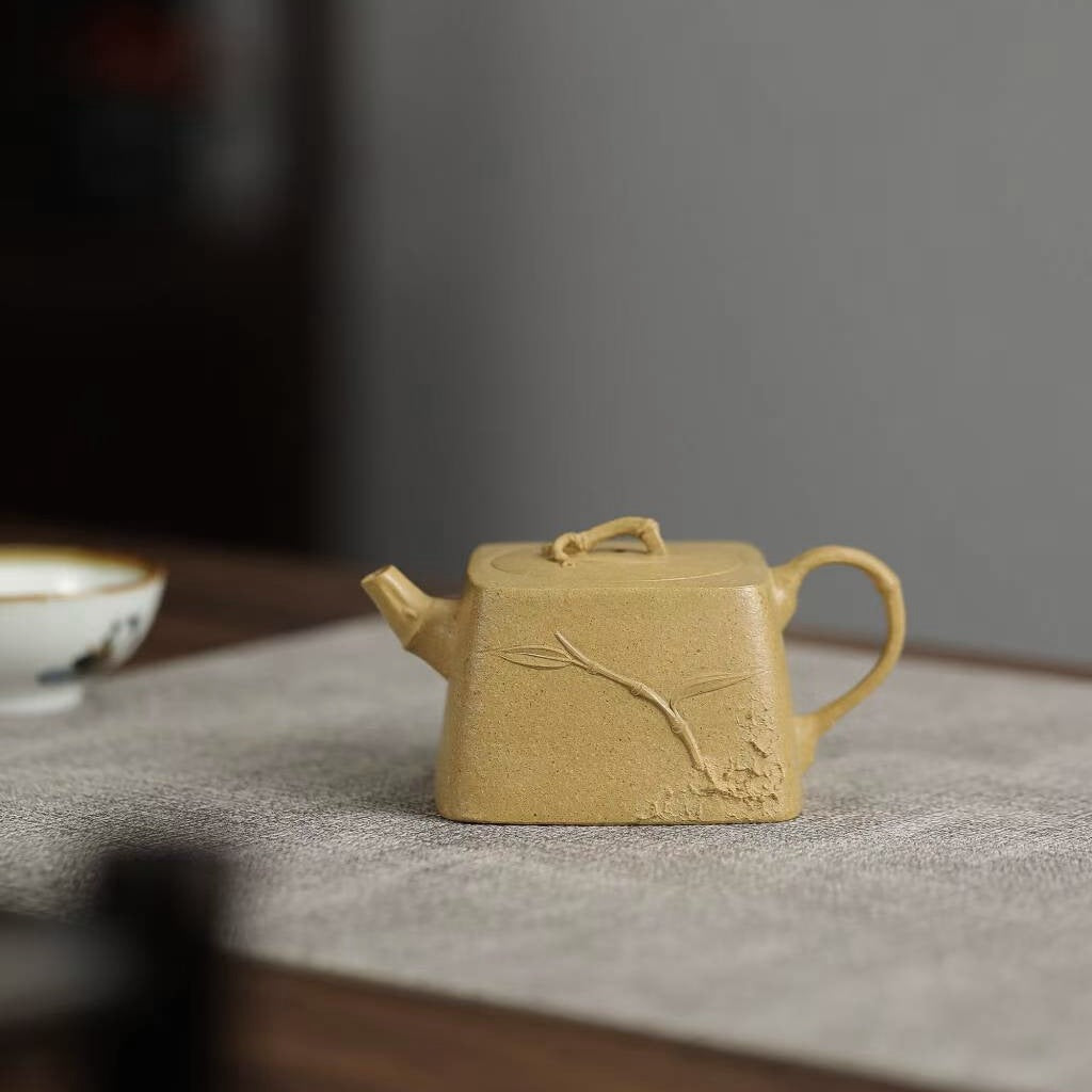 宜興紫砂壺段泥小品四方雲竹壺120cc