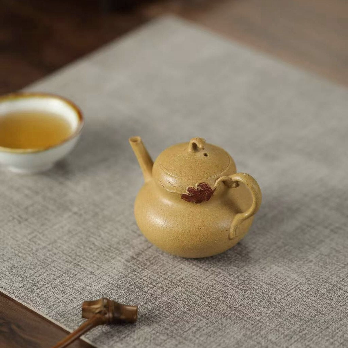 宜興紫砂壺段泥小品葫蘆壺110cc花塑器精品壺