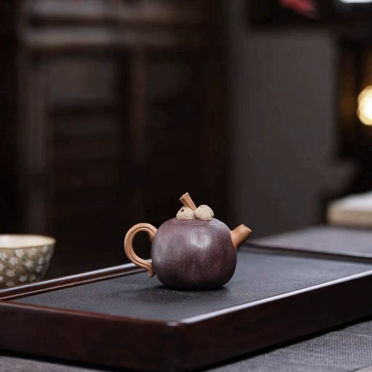 宜興紫砂壺花塑器形紫泥山竹壺120cc