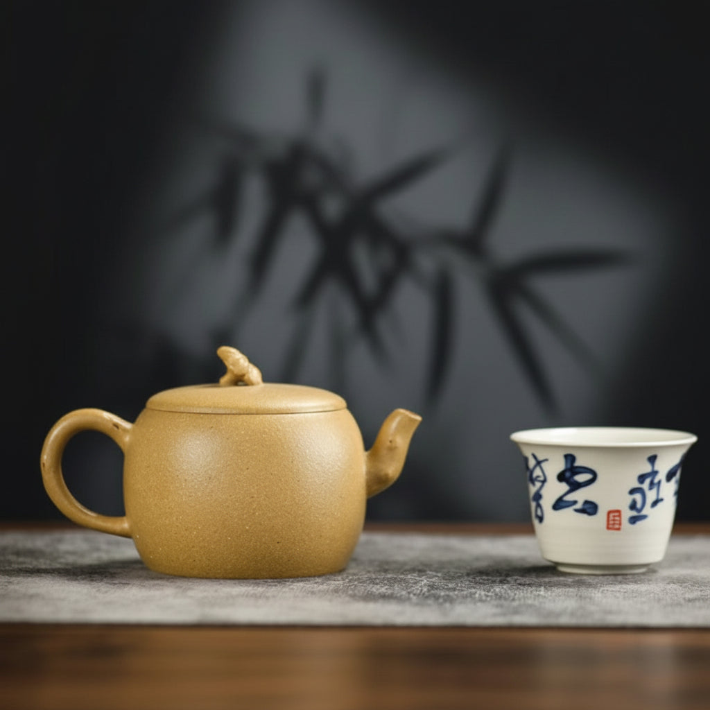 宜興紫砂壺黃降坡泥柿圓壺140cc
